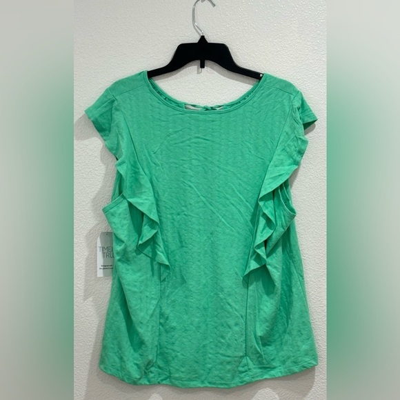 Green Ruffle Sleeve Women's Top - Picture 2 of 6
